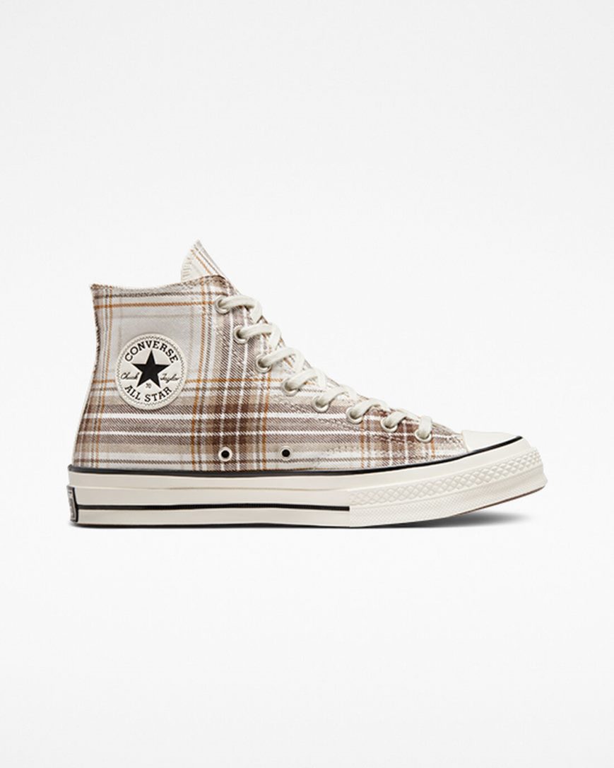 Zapatillas Altas Converse Chuck 70 Tartan Mujer Beige Negras | PE 5W270L